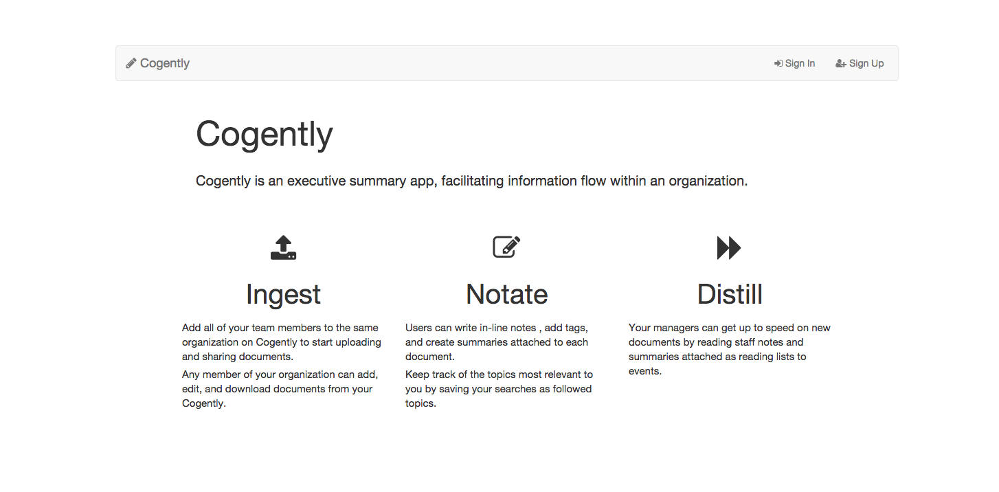 Screenshot of Cogently front page.
